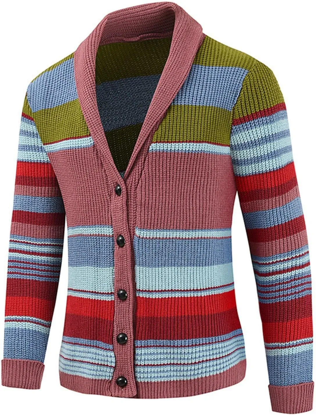 Men's Colorful Cardigan Sweaters Cable Knit Shawl Collar Button Down Casual Sweaters Winter Jackets Coats Outerwear
