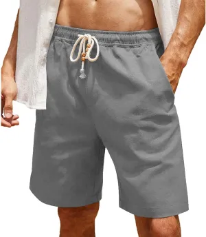 Men's Cotton Linen Shorts Casual Elastic Waist Drawstring Lightweight Short Pants Lounge Summer Beach Classic Shorts