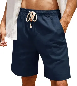 Men's Cotton Linen Shorts Casual Elastic Waist Drawstring Lightweight Short Pants Lounge Summer Beach Classic Shorts