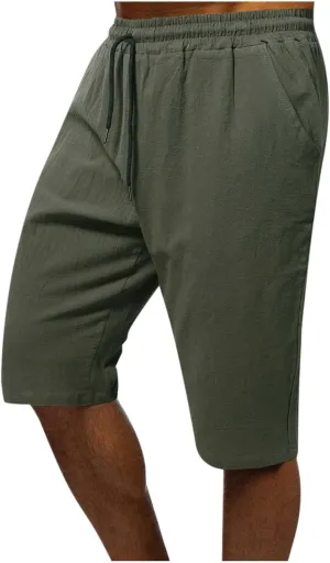 Mens Cotton Shorts Elastic Waist Drawstring Lightweight Shorts Workout Gym Yoga Shorts Summer Beach Vacation Shorts
