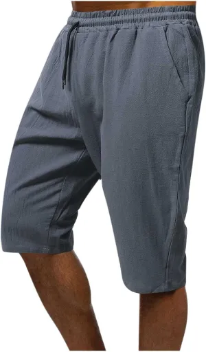 Mens Cotton Shorts Elastic Waist Drawstring Lightweight Shorts Workout Gym Yoga Shorts Summer Beach Vacation Shorts