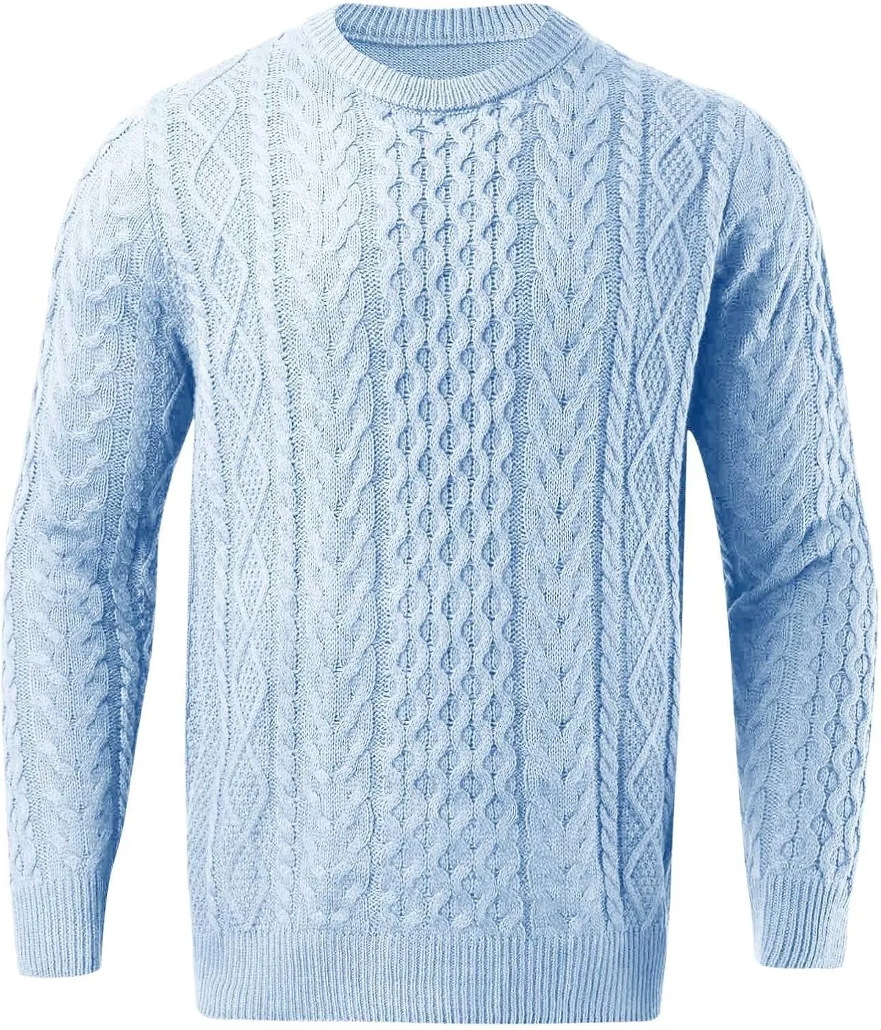 Men's Crewneck Pullover Sweater Chunky Cable Knit Sweater Classic Casual Sweaters Textured Sweater Tops