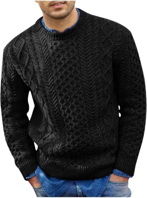 Men's Crewneck Pullover Sweater Chunky Cable Knit Sweater Classic Casual Sweaters Textured Sweater Tops
