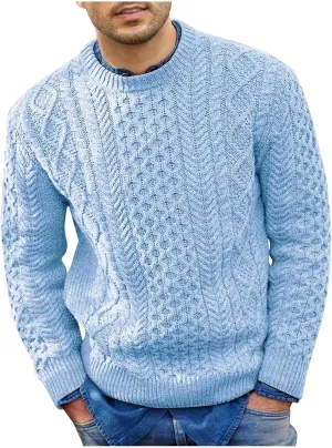 Men's Crewneck Pullover Sweater Chunky Cable Knit Sweater Classic Casual Sweaters Textured Sweater Tops