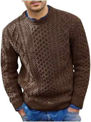 Men's Crewneck Pullover Sweater Chunky Cable Knit Sweater Classic Casual Sweaters Textured Sweater Tops