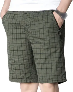 Men's Fashion Checked Zipper Pockets Shorts Cotton Lounge Plaid Jogger Shorts Flat Front Casual Shorts Pants