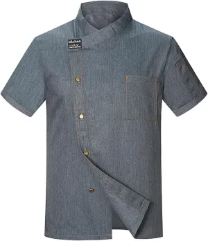 Men's Fashion Chef Coat Back Breathable Hidden Vent Chef Uniform Chef Jacket Set Mens Shirts Casual Stylish