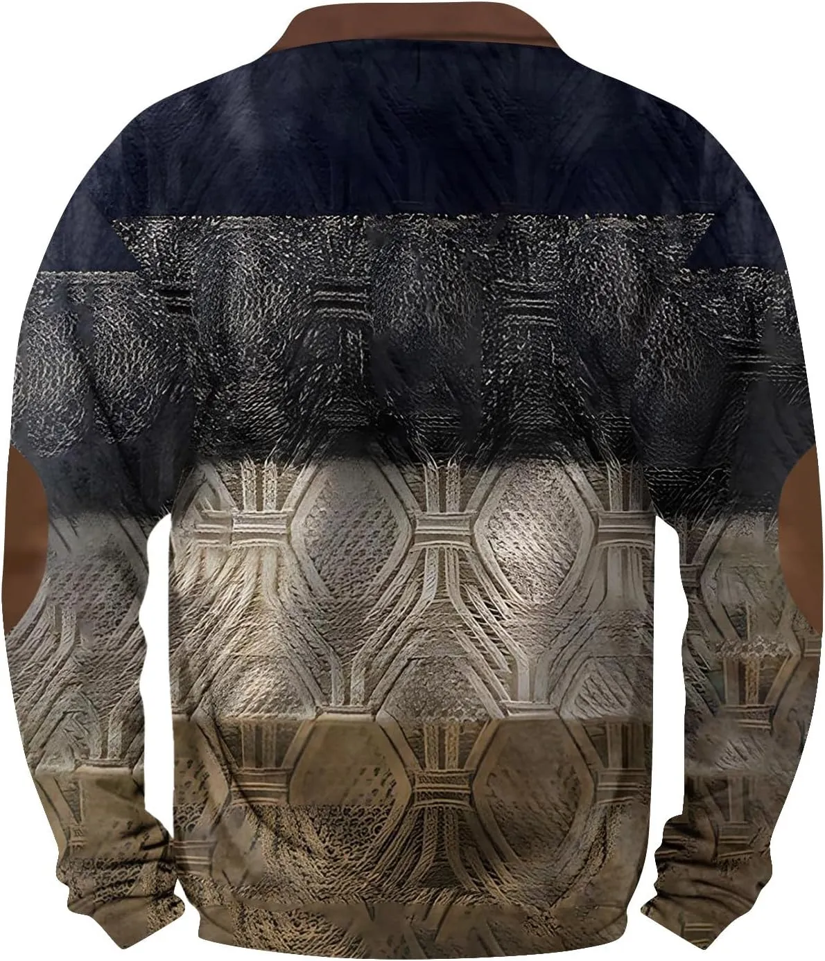 Men's Half Zip Pullover Vintage Long Sleeve Sweatshirt Elbow Patch Sweatshirt Fashion Hoodless Western Top