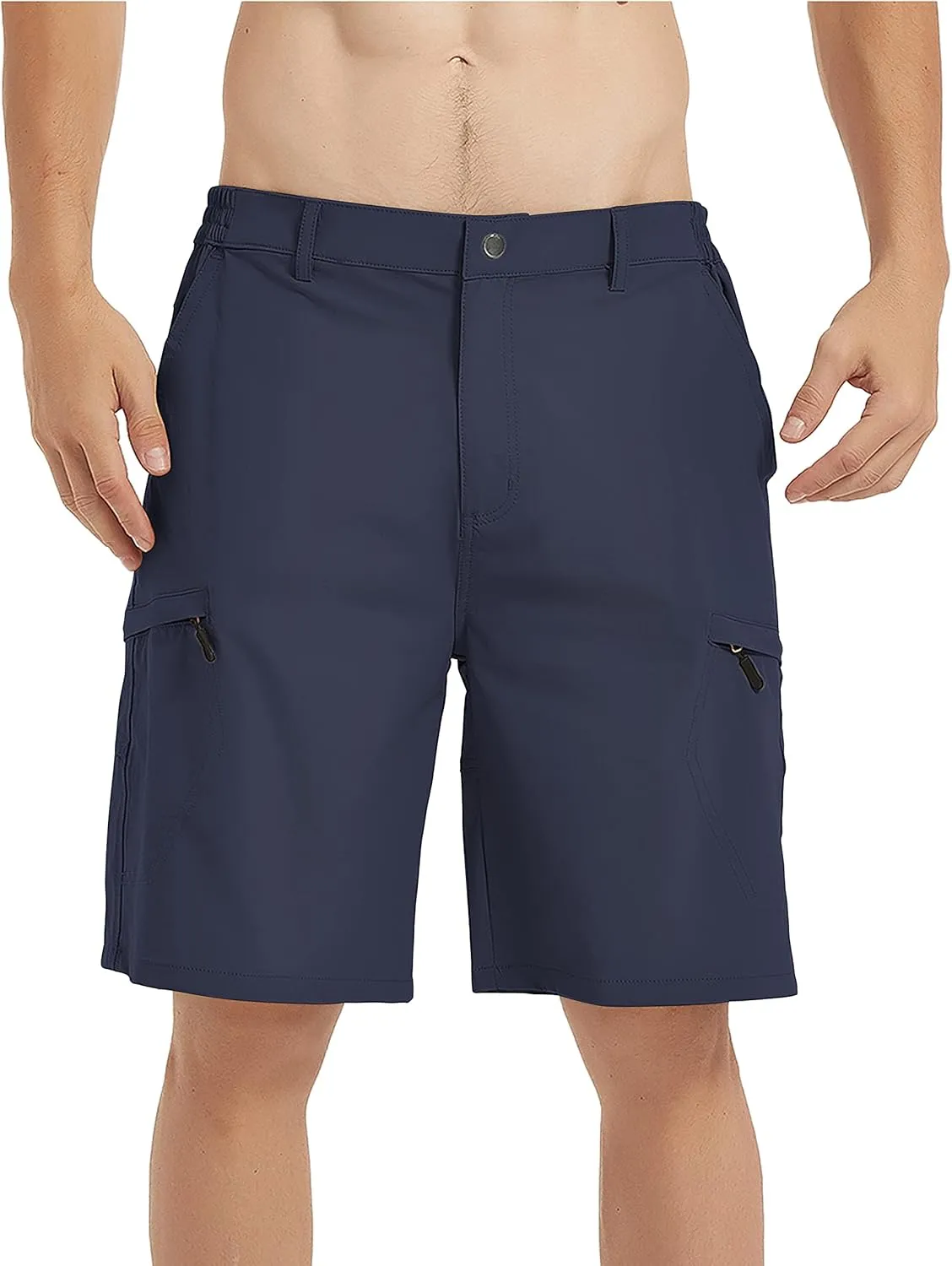 Mens Hiking Cargo Shorts Elastic Waist Shorts Men Casual Outdoor Quick-Dry Shorts, Black