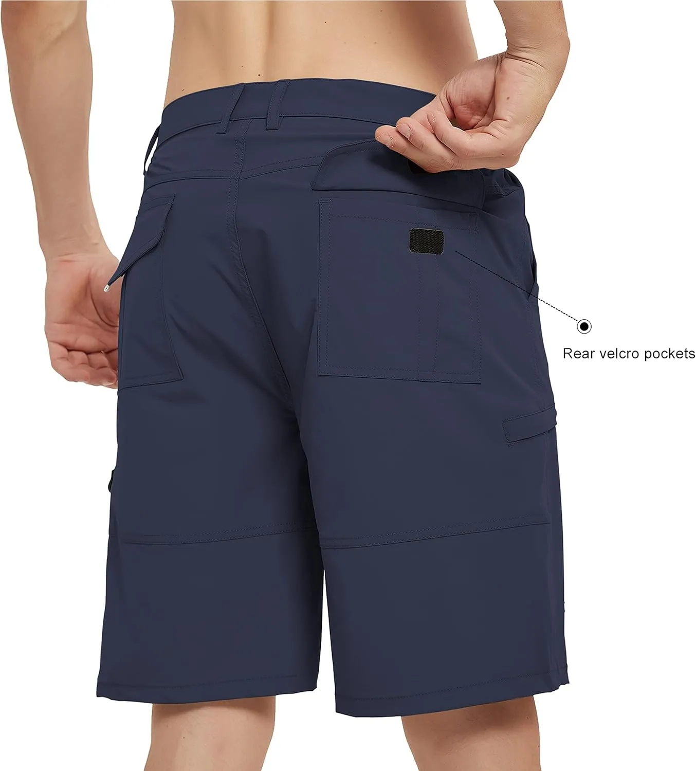 Mens Hiking Cargo Shorts Elastic Waist Shorts Men Casual Outdoor Quick-Dry Shorts, Black