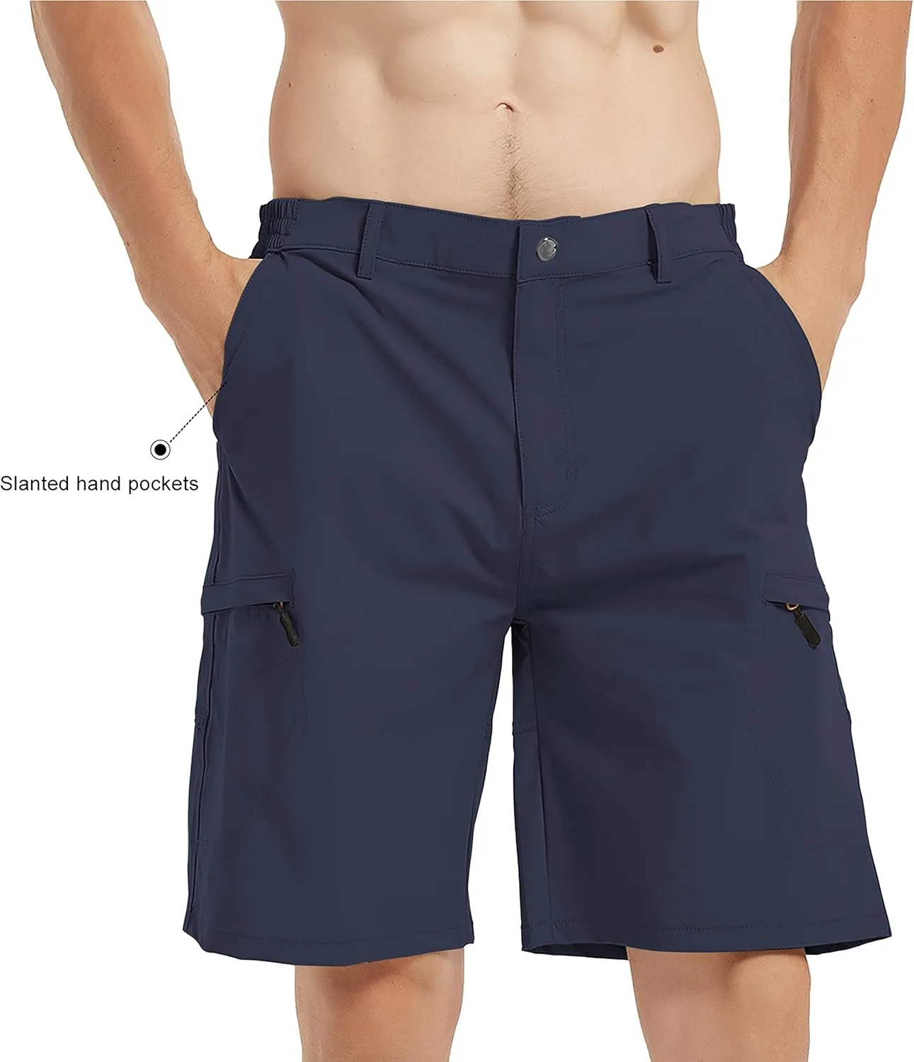 Mens Hiking Cargo Shorts Elastic Waist Shorts Men Casual Outdoor Quick-Dry Shorts, Black