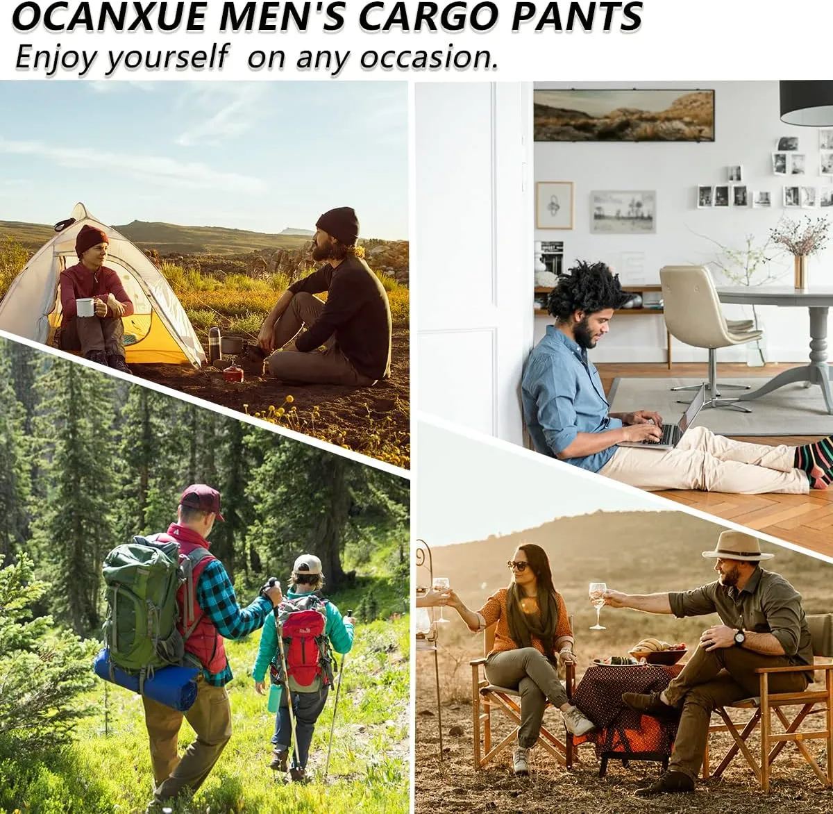 Men's Hiking Pants Waterproof Camo Work Cargo Pants Relaxed Fit Ripstop Tactical Pants with 8 Pockets No Belt