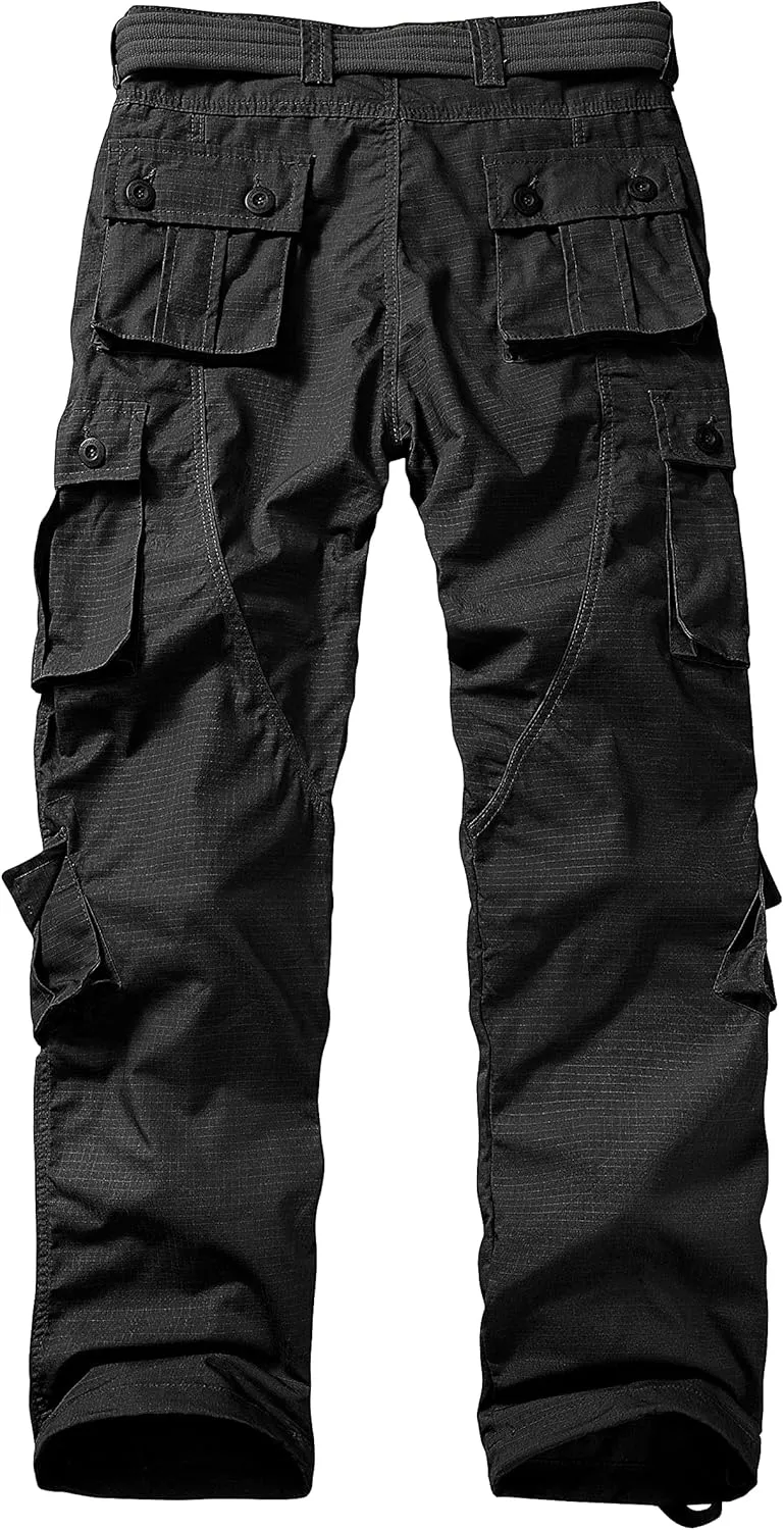 Men's Hiking Pants Waterproof Camo Work Cargo Pants Relaxed Fit Ripstop Tactical Pants with 8 Pockets No Belt
