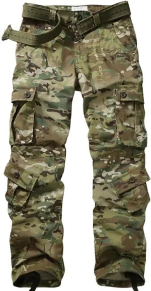 Men's Hiking Pants Waterproof Camo Work Cargo Pants Relaxed Fit Ripstop Tactical Pants with 8 Pockets No Belt