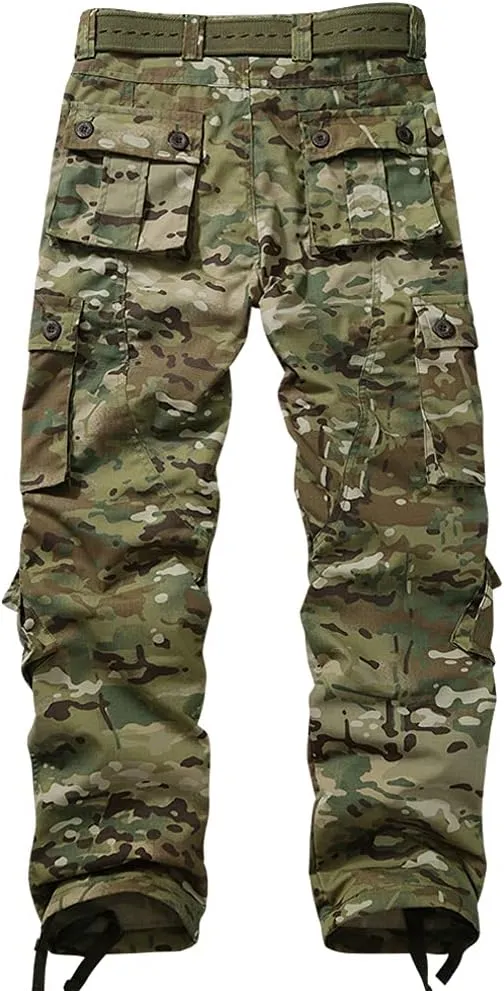 Men's Hiking Pants Waterproof Camo Work Cargo Pants Relaxed Fit Ripstop Tactical Pants with 8 Pockets No Belt