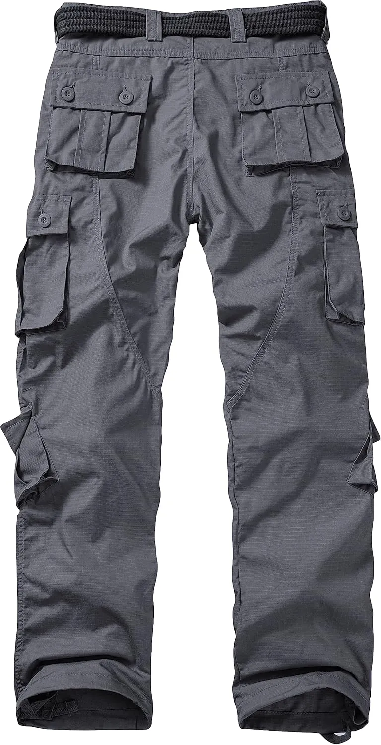 Men's Hiking Pants Waterproof Camo Work Cargo Pants Relaxed Fit Ripstop Tactical Pants with 8 Pockets No Belt