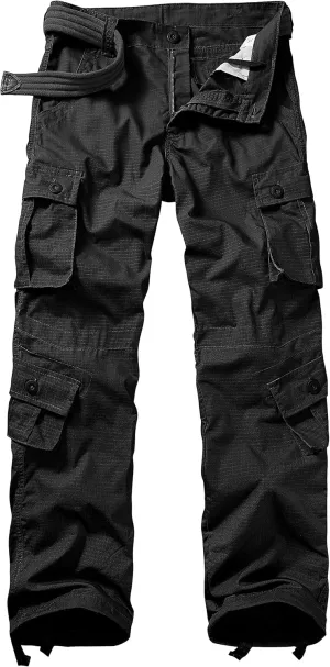 Men's Hiking Pants Waterproof Camo Work Cargo Pants Relaxed Fit Ripstop Tactical Pants with 8 Pockets No Belt
