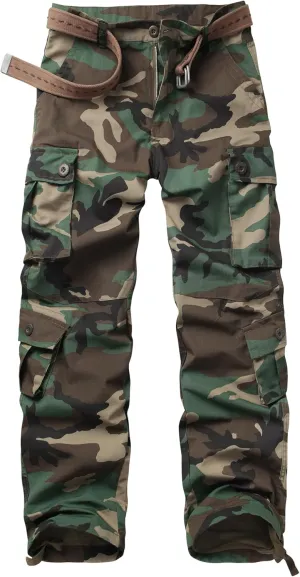 Men's Hiking Pants Waterproof Camo Work Cargo Pants Relaxed Fit Ripstop Tactical Pants with 8 Pockets No Belt