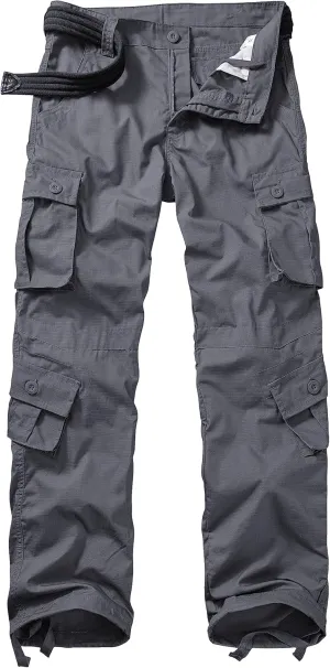 Men's Hiking Pants Waterproof Camo Work Cargo Pants Relaxed Fit Ripstop Tactical Pants with 8 Pockets No Belt
