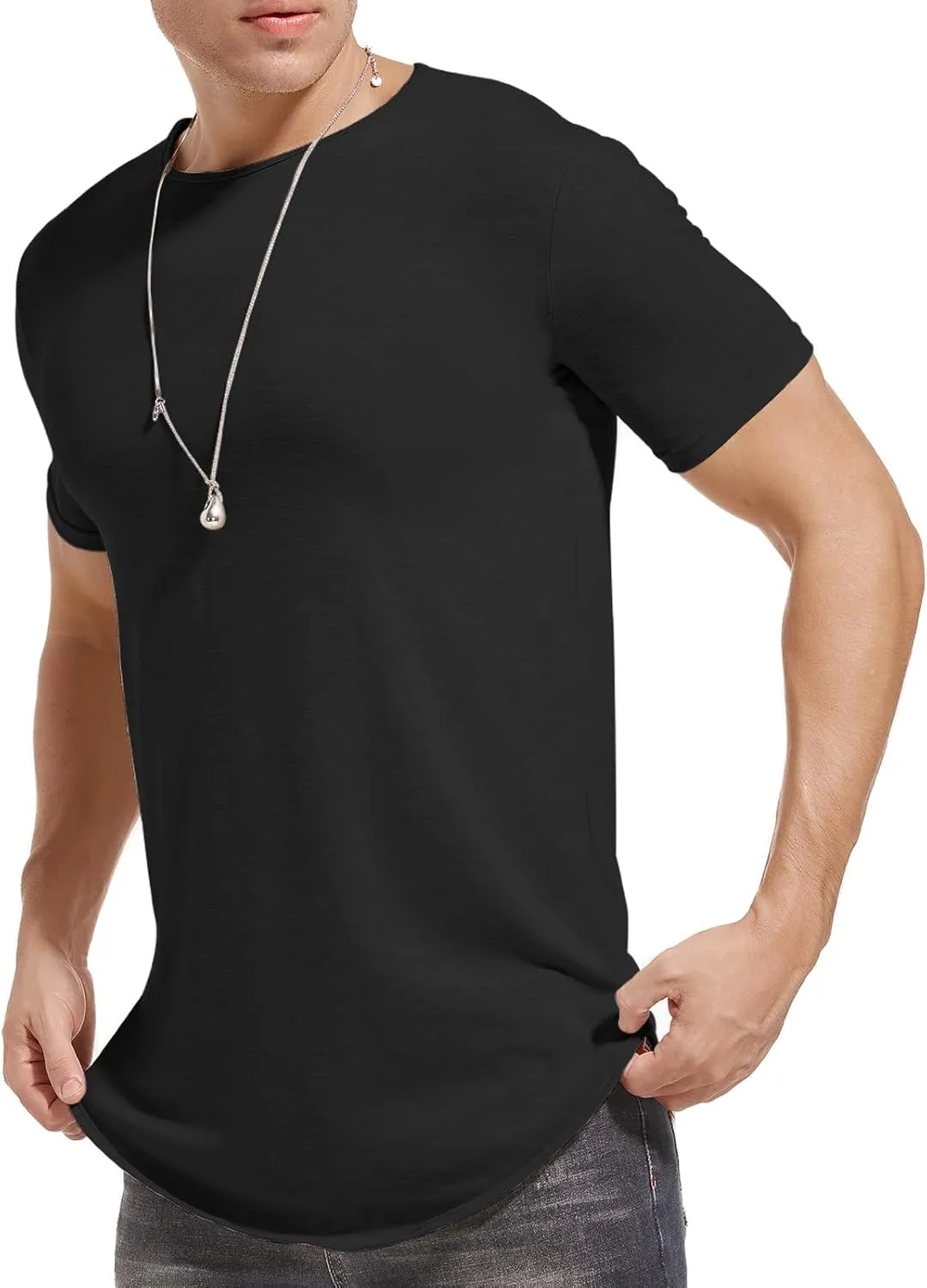 Mens Hipster Hip Hop Longline Crewneck T-Shirt