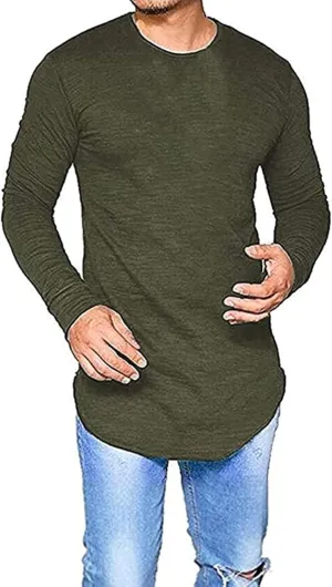 Mens Hipster Hip Hop Longline Crewneck T-Shirt