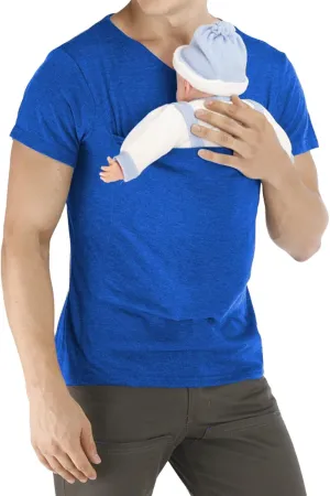 Mens Kangaroo Shirt V Neck Short Sleeve T Shirts for Dad and Mom Skin to Skin T Shirt with Pocket Dad Shirt