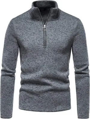 Men's Knitted Sweaters 1/4 Zip Cotton Sweater Pullover Polo Sweaters Stand Collar Fall Winter Warm Sweatshirts