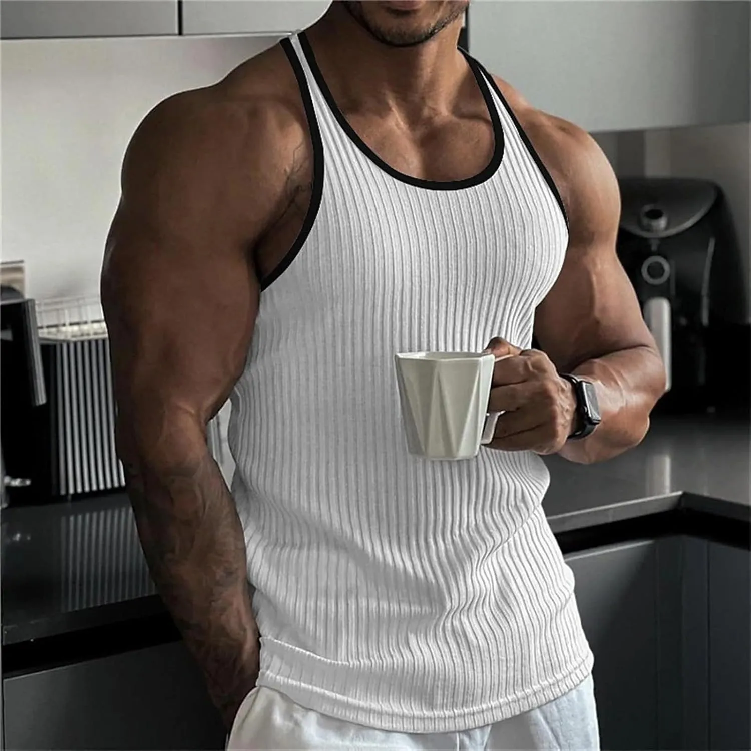 Men's Lightweight Cotton Tank Undershirts Hooded Tank Top Breathable Sleeveless Vest Fashion Casual Vest