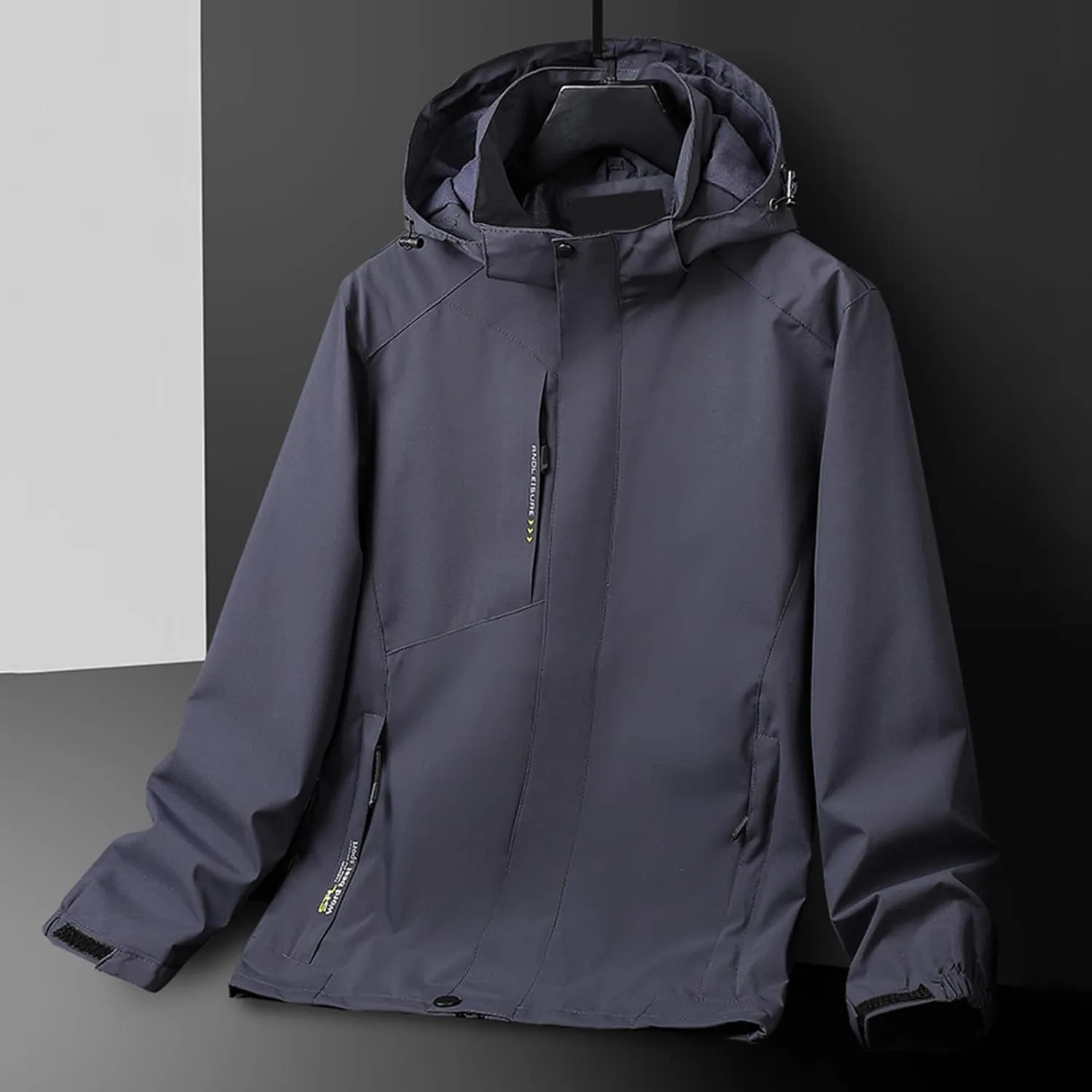 Men's Lightweight Waterproof Rain Jacket Detachable Hoodie Zip Up Raincoat Solid Hiking Windbreaker Shell Jacket