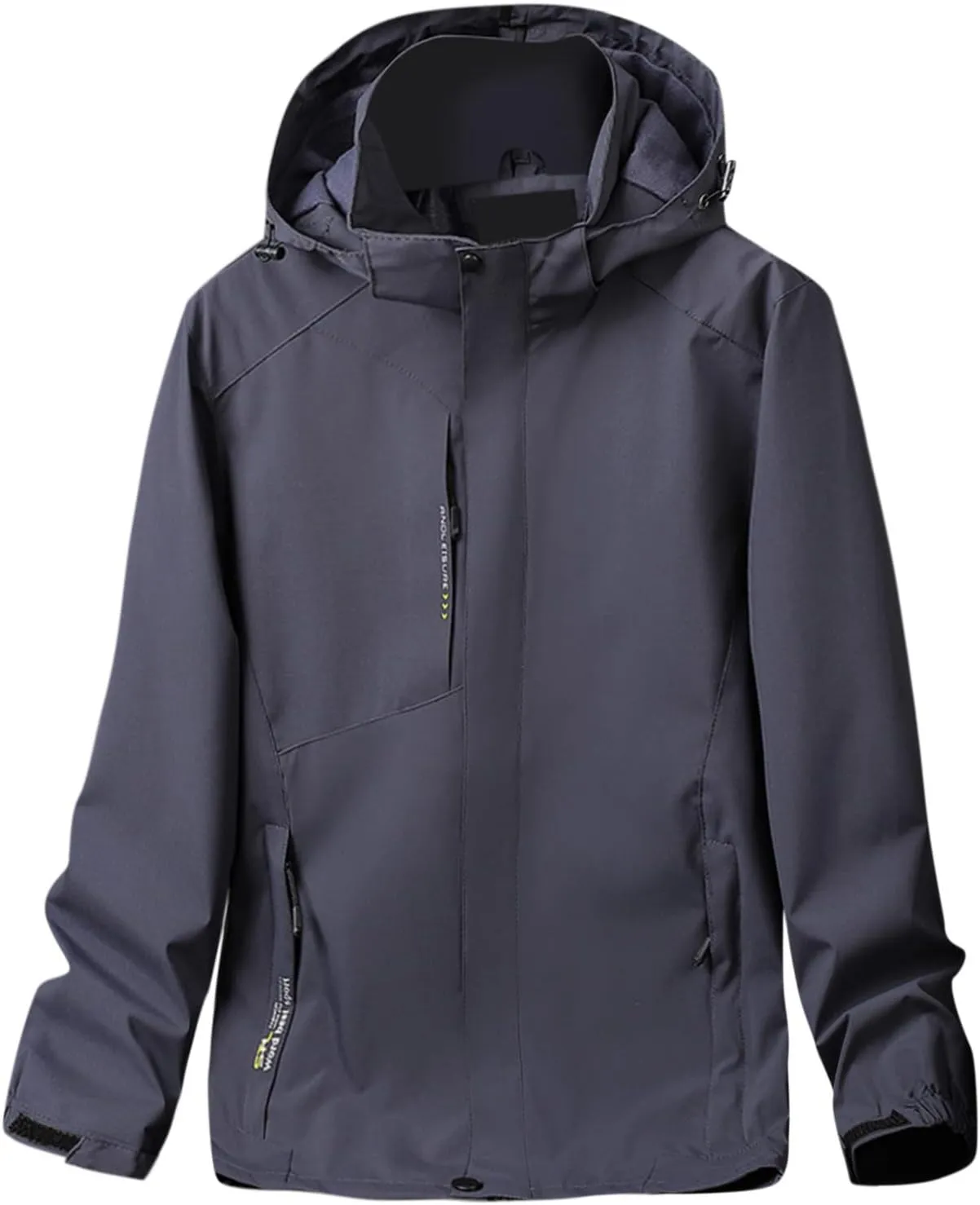 Men's Lightweight Waterproof Rain Jacket Detachable Hoodie Zip Up Raincoat Solid Hiking Windbreaker Shell Jacket