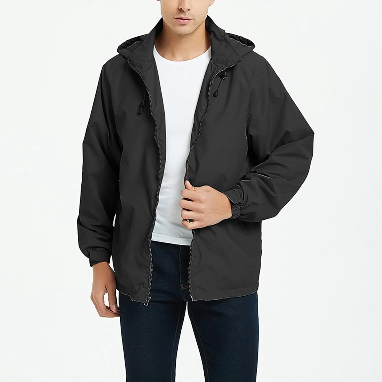 Men's Lightweight Waterproof Rain Jackets with Hood Long Sleeve Breathable Hooded Raincoats Hiking Athletic Shirts