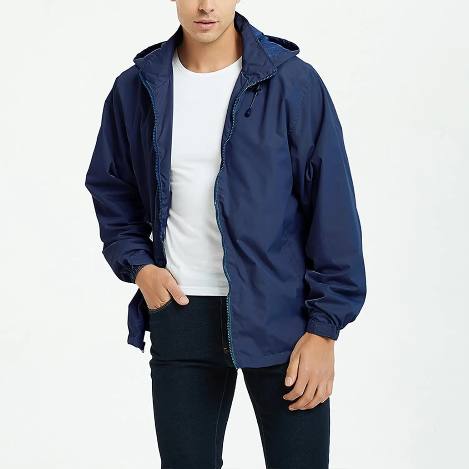 Men's Lightweight Waterproof Rain Jackets with Hood Long Sleeve Breathable Hooded Raincoats Hiking Athletic Shirts