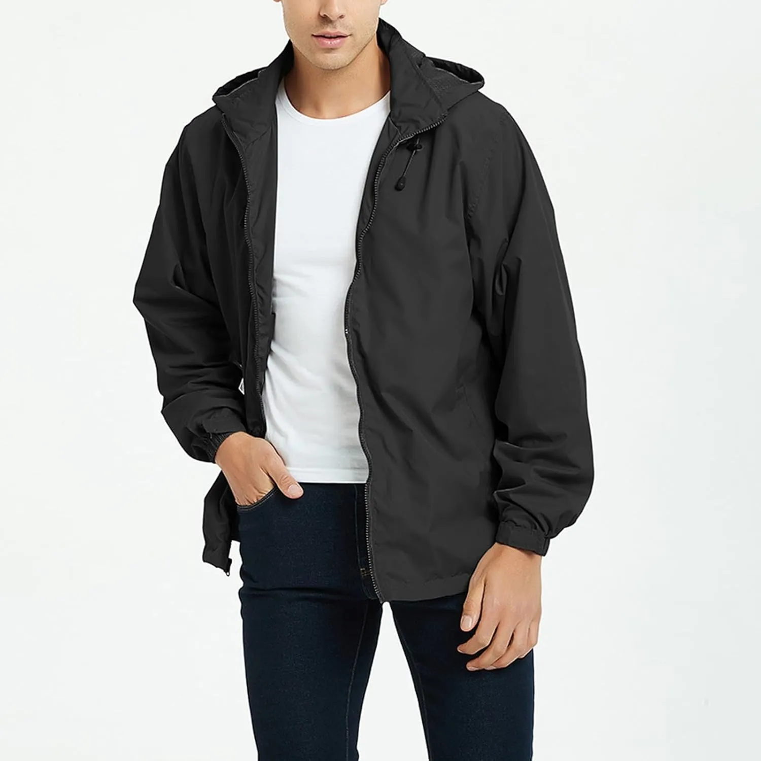 Men's Lightweight Waterproof Rain Jackets with Hood Long Sleeve Breathable Hooded Raincoats Hiking Athletic Shirts