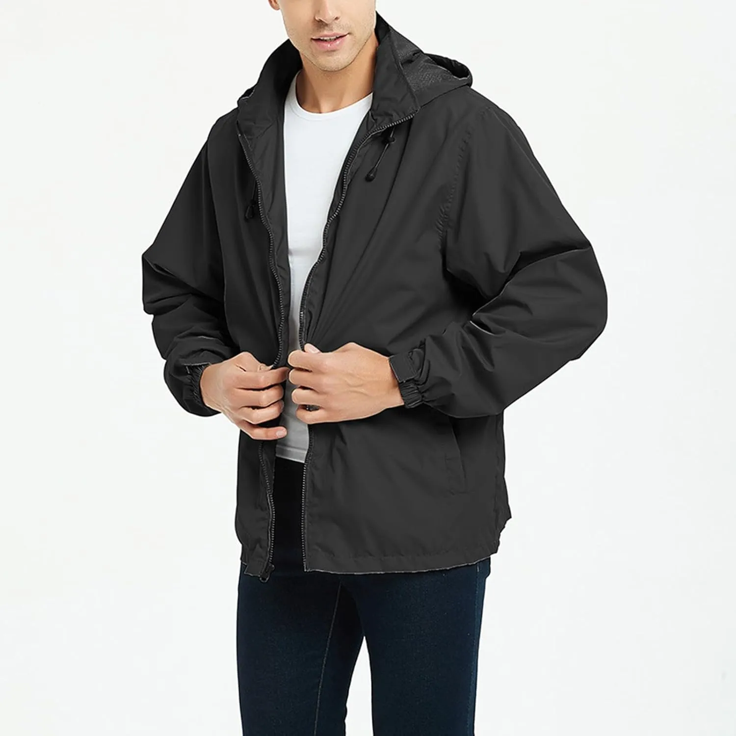 Men's Lightweight Waterproof Rain Jackets with Hood Long Sleeve Breathable Hooded Raincoats Hiking Athletic Shirts