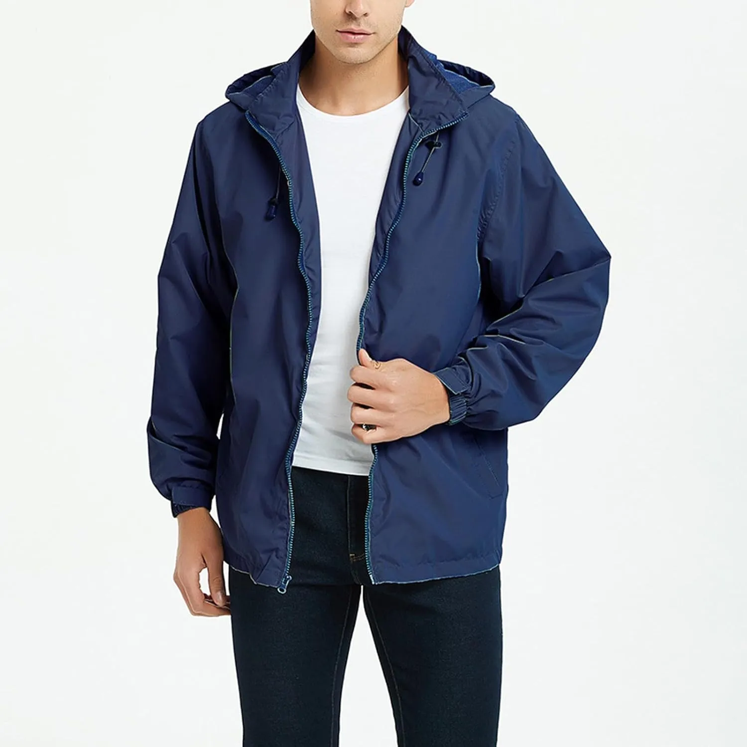 Men's Lightweight Waterproof Rain Jackets with Hood Long Sleeve Breathable Hooded Raincoats Hiking Athletic Shirts