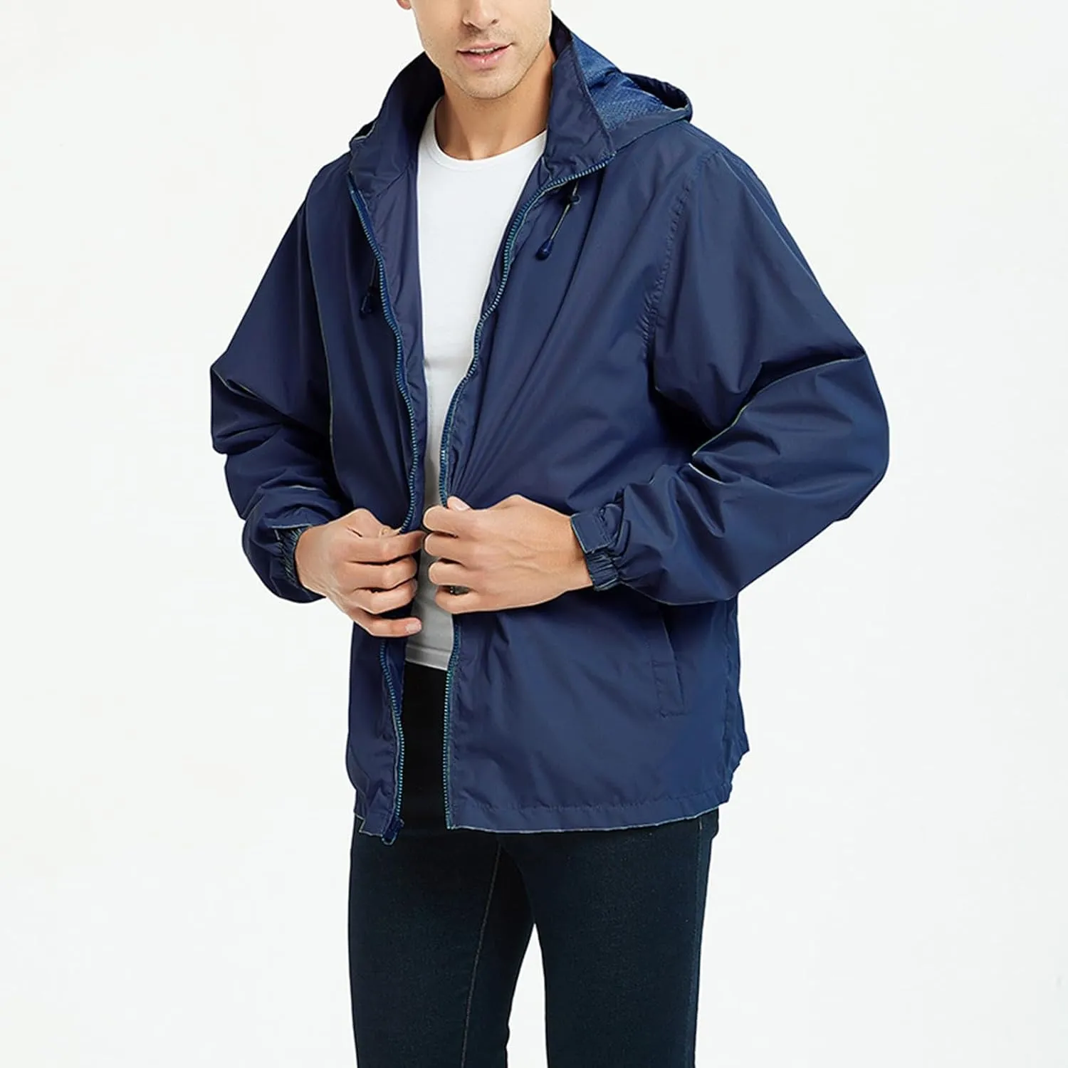 Men's Lightweight Waterproof Rain Jackets with Hood Long Sleeve Breathable Hooded Raincoats Hiking Athletic Shirts