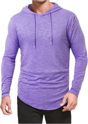 Mens Lightweight Workout Hoodie Gym Fitness Long Sleeve Breathable Hooded T Shirts Muscle Athletic Pullover Tops
