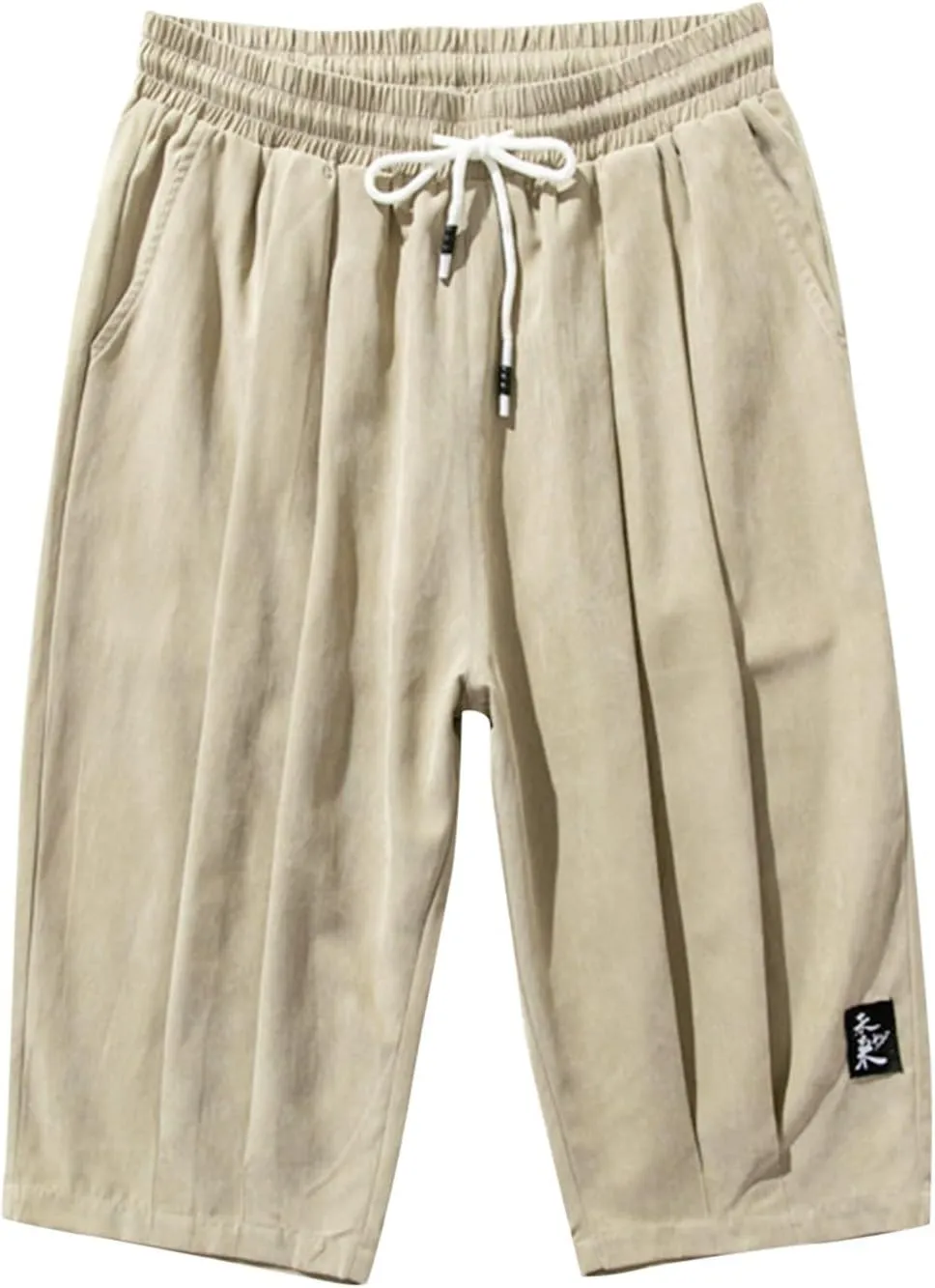 Men's Linen Cotton Capri Pants Loose Fit Elastic Waist Wide Leg Baggy Harem Pants Elastic Waist Casual Beach Yoga Trousers