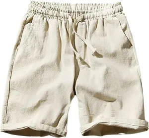 Men's Linen Shorts 2024 Summer Beach Shorts Mens Casual Vacation Shorts Loose Cotton Linen Breathable Lounge Shorts