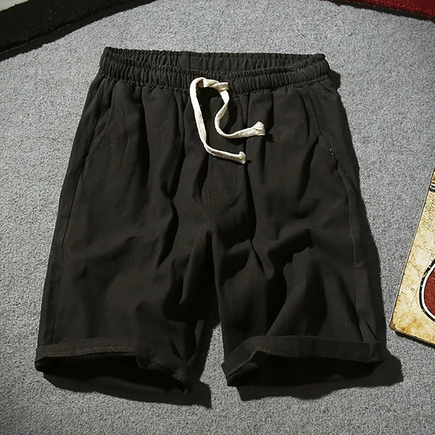 Men's Linen Shorts 2024 Summer Beach Shorts Mens Casual Vacation Shorts Loose Cotton Linen Breathable Lounge Shorts