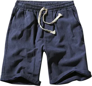 Men's Linen Shorts 2024 Summer Beach Shorts Mens Casual Vacation Shorts Loose Cotton Linen Breathable Lounge Shorts