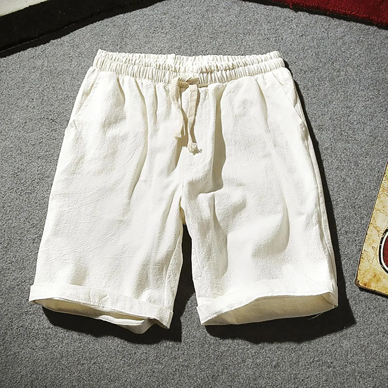 Men's Linen Shorts 2024 Summer Beach Shorts Mens Casual Vacation Shorts Loose Cotton Linen Breathable Lounge Shorts