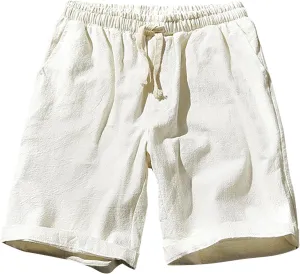Men's Linen Shorts 2024 Summer Beach Shorts Mens Casual Vacation Shorts Loose Cotton Linen Breathable Lounge Shorts