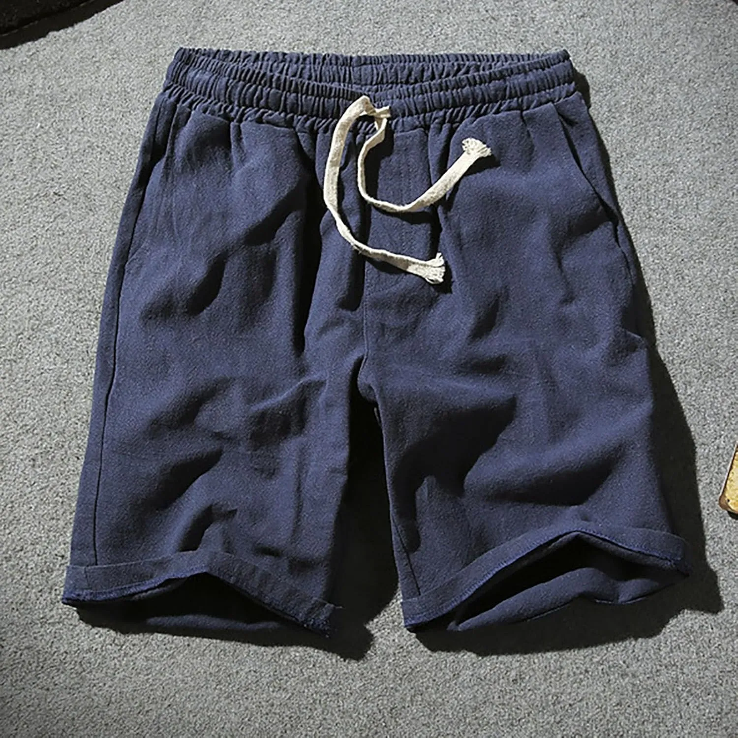 Men's Linen Shorts 2024 Summer Beach Shorts Mens Casual Vacation Shorts Loose Cotton Linen Breathable Lounge Shorts