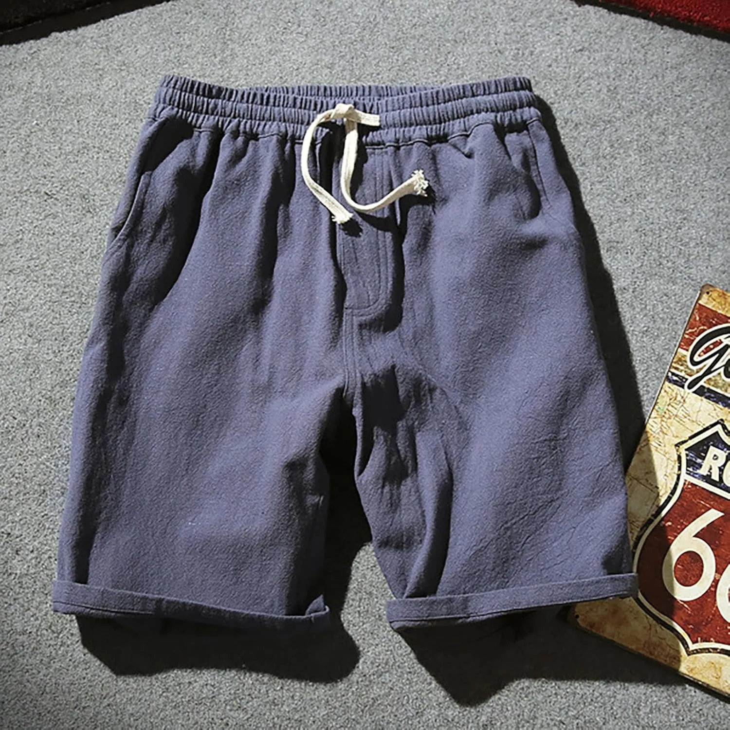 Men's Linen Shorts 2024 Summer Beach Shorts Mens Casual Vacation Shorts Loose Cotton Linen Breathable Lounge Shorts