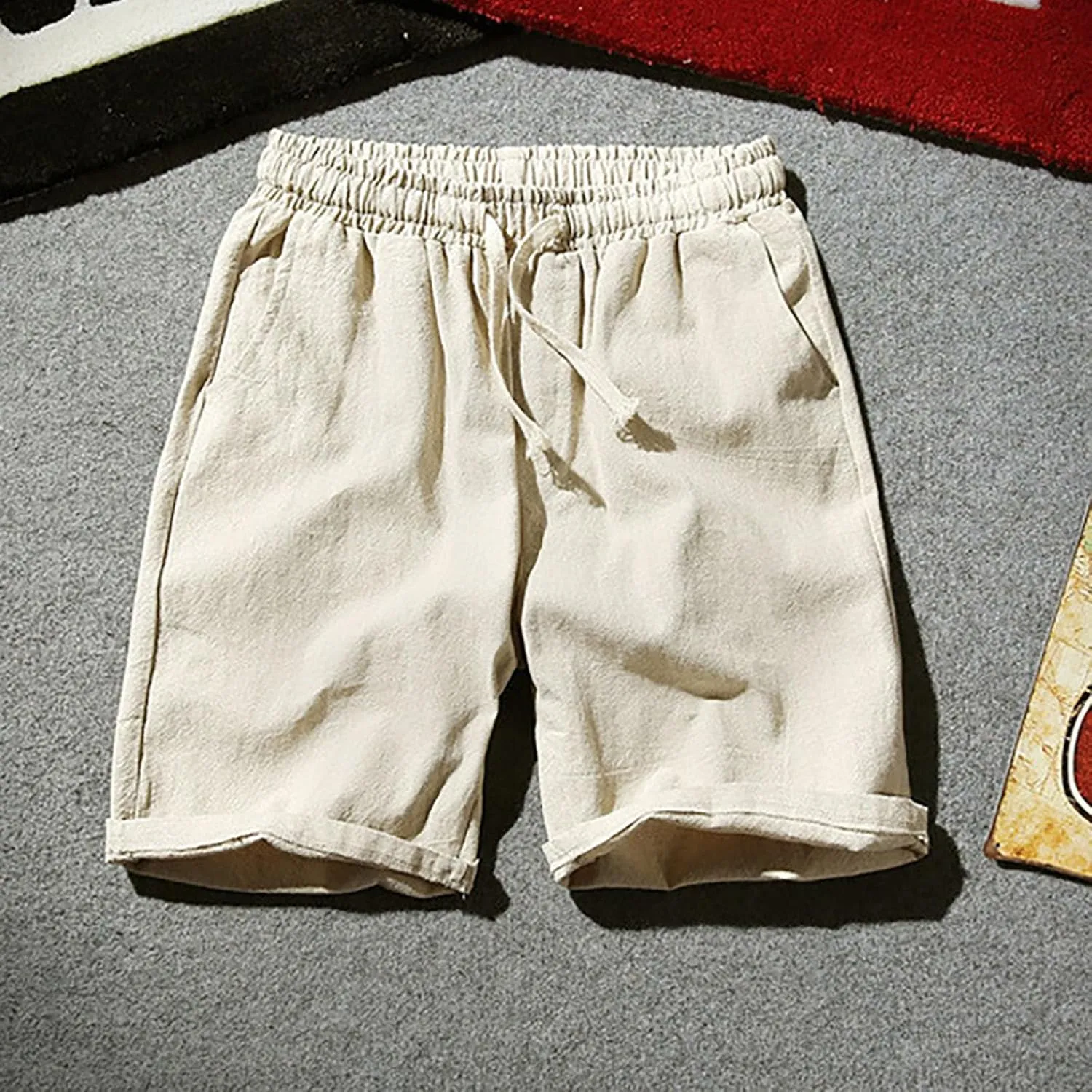 Men's Linen Shorts 2024 Summer Beach Shorts Mens Casual Vacation Shorts Loose Cotton Linen Breathable Lounge Shorts