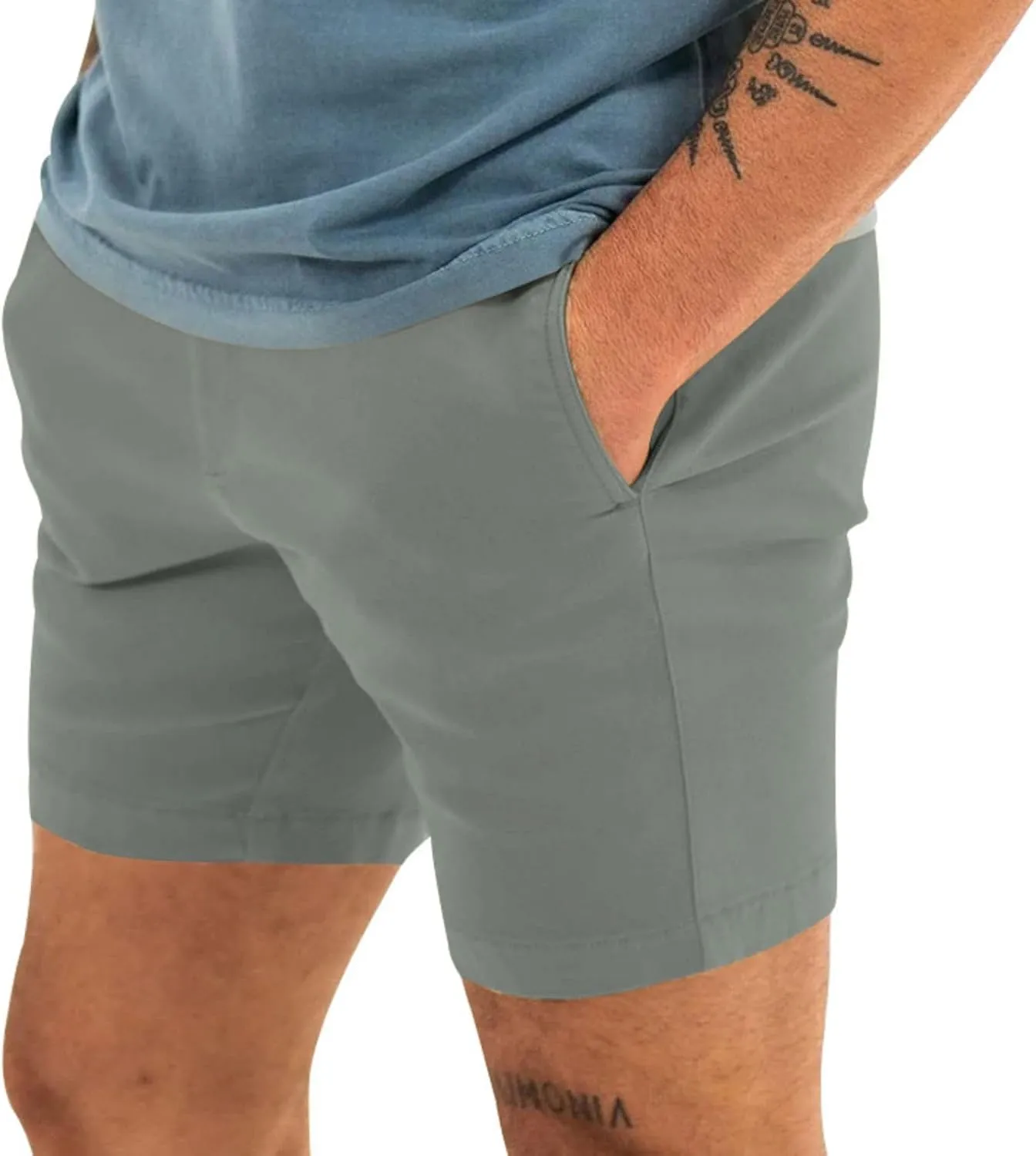 Mens Linen Shorts Casual Cotton Short Pants Summer Classic Beach Shorts Elastic Waist Drawstring Shorts with Pockets