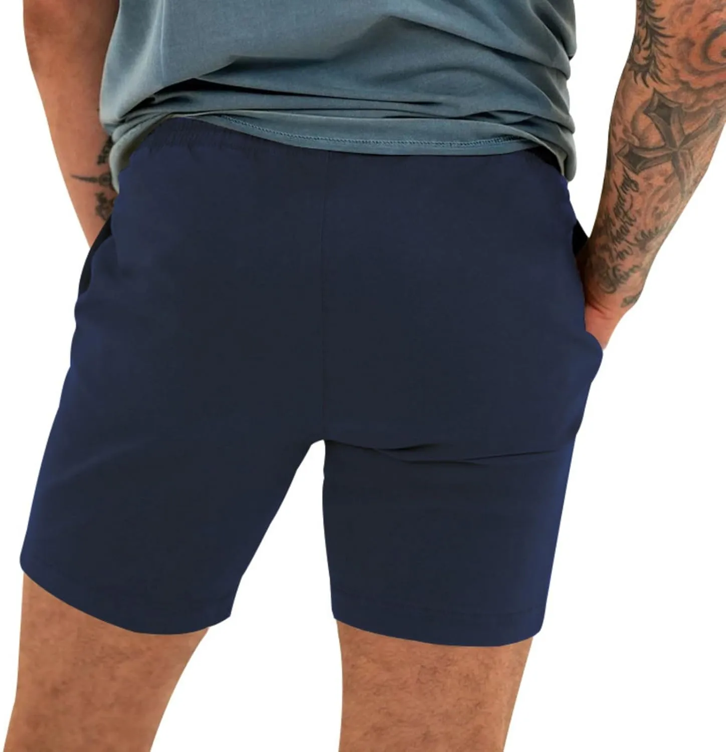 Mens Linen Shorts Casual Cotton Short Pants Summer Classic Beach Shorts Elastic Waist Drawstring Shorts with Pockets