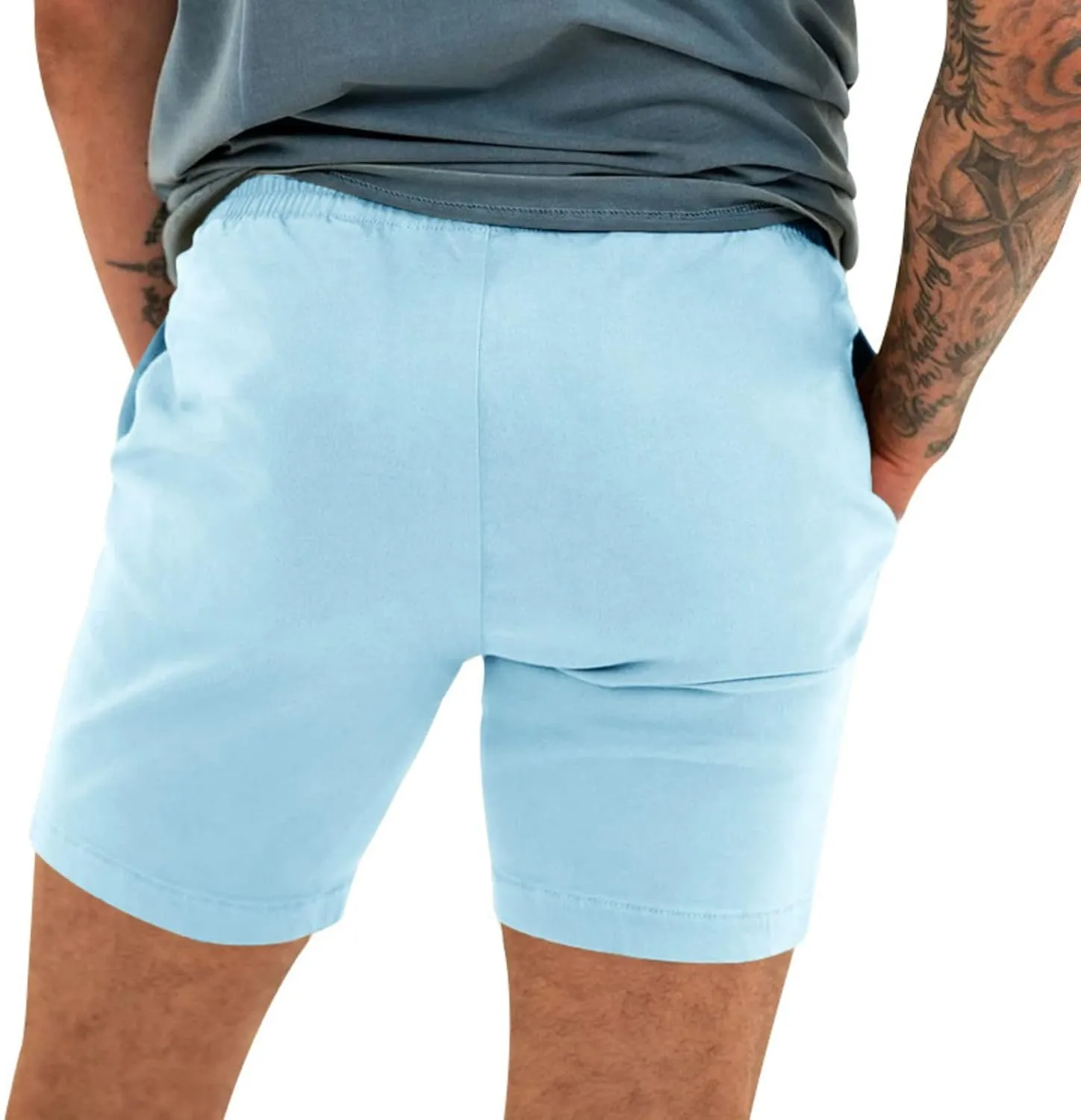 Mens Linen Shorts Casual Cotton Short Pants Summer Classic Beach Shorts Elastic Waist Drawstring Shorts with Pockets