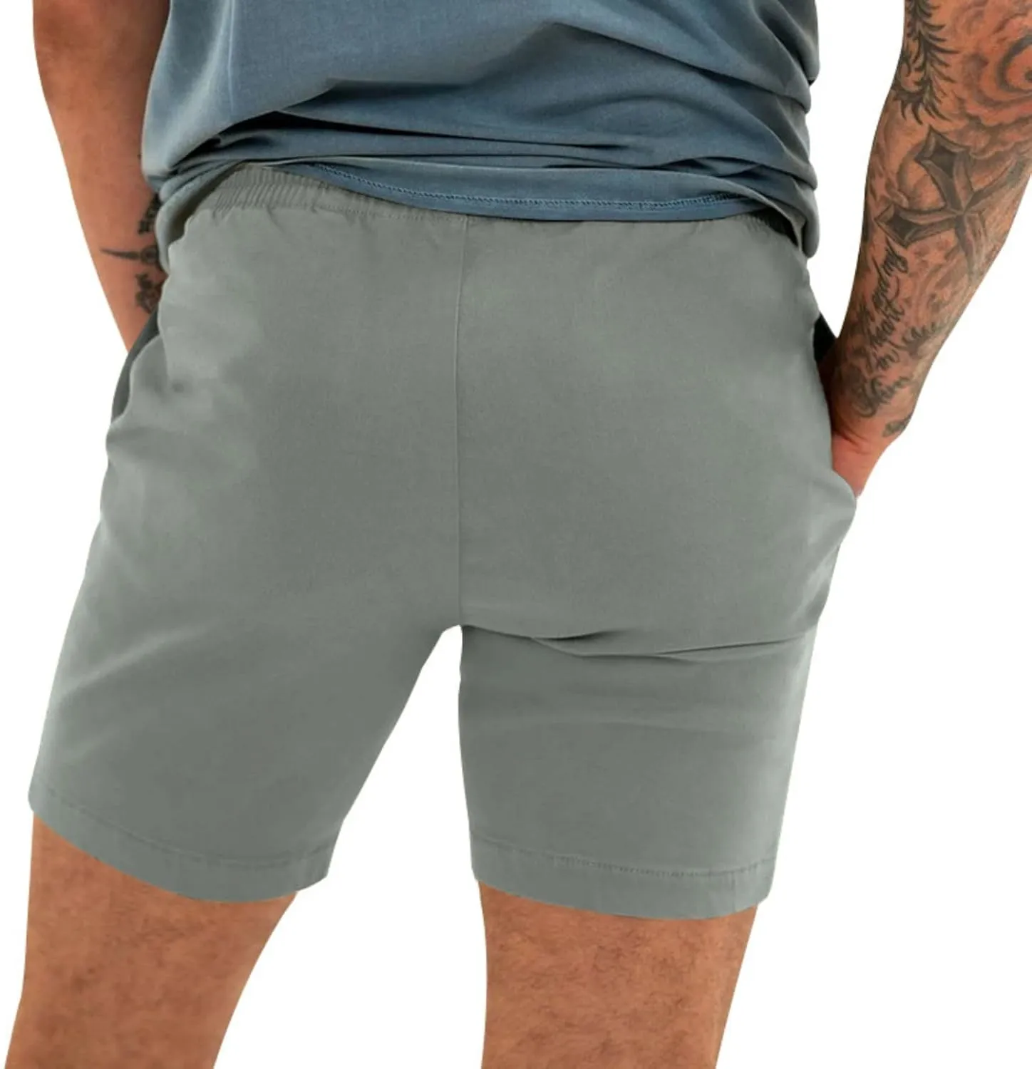 Mens Linen Shorts Casual Cotton Short Pants Summer Classic Beach Shorts Elastic Waist Drawstring Shorts with Pockets